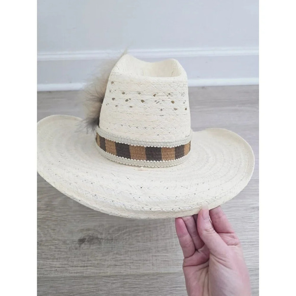 JA Miller CO Straw Woven Feather Rodeo Cowboy Cowgirl Rancher Boho Western Hat 7 - Picture 4 of 11